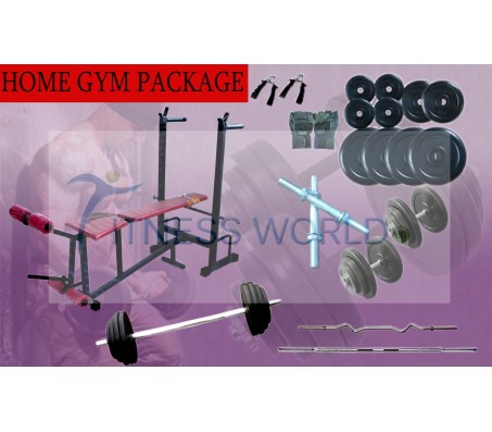 32 KG HOME GYM PACKAGE WEIGHT PLATES + MULTI 6 in 1 BENCH + RODS + GLOVES + GRIPPER
